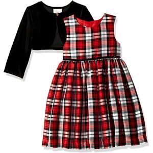 Marmellata 3PC Set, Red, White, & Black Plaid Dress w/ Velvet Jacket, NWT!!